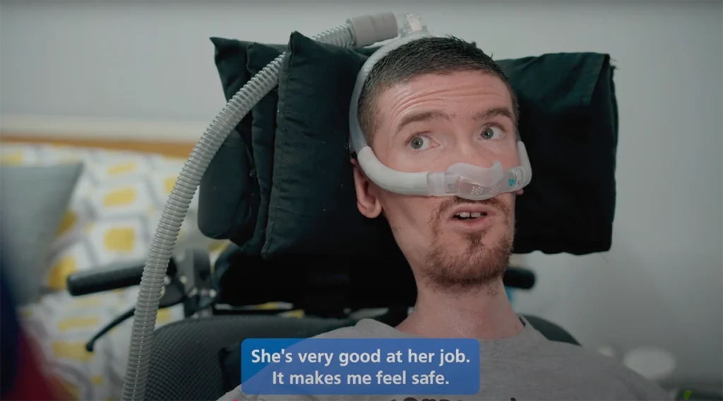 patient with breathing difficulties talking