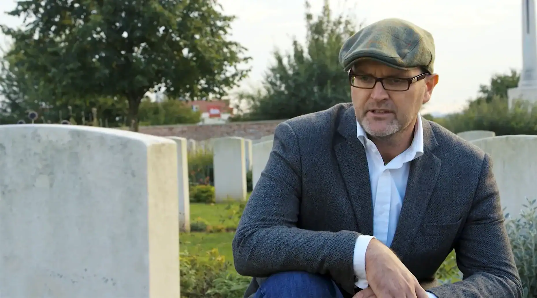 presenter talking during a heritage film